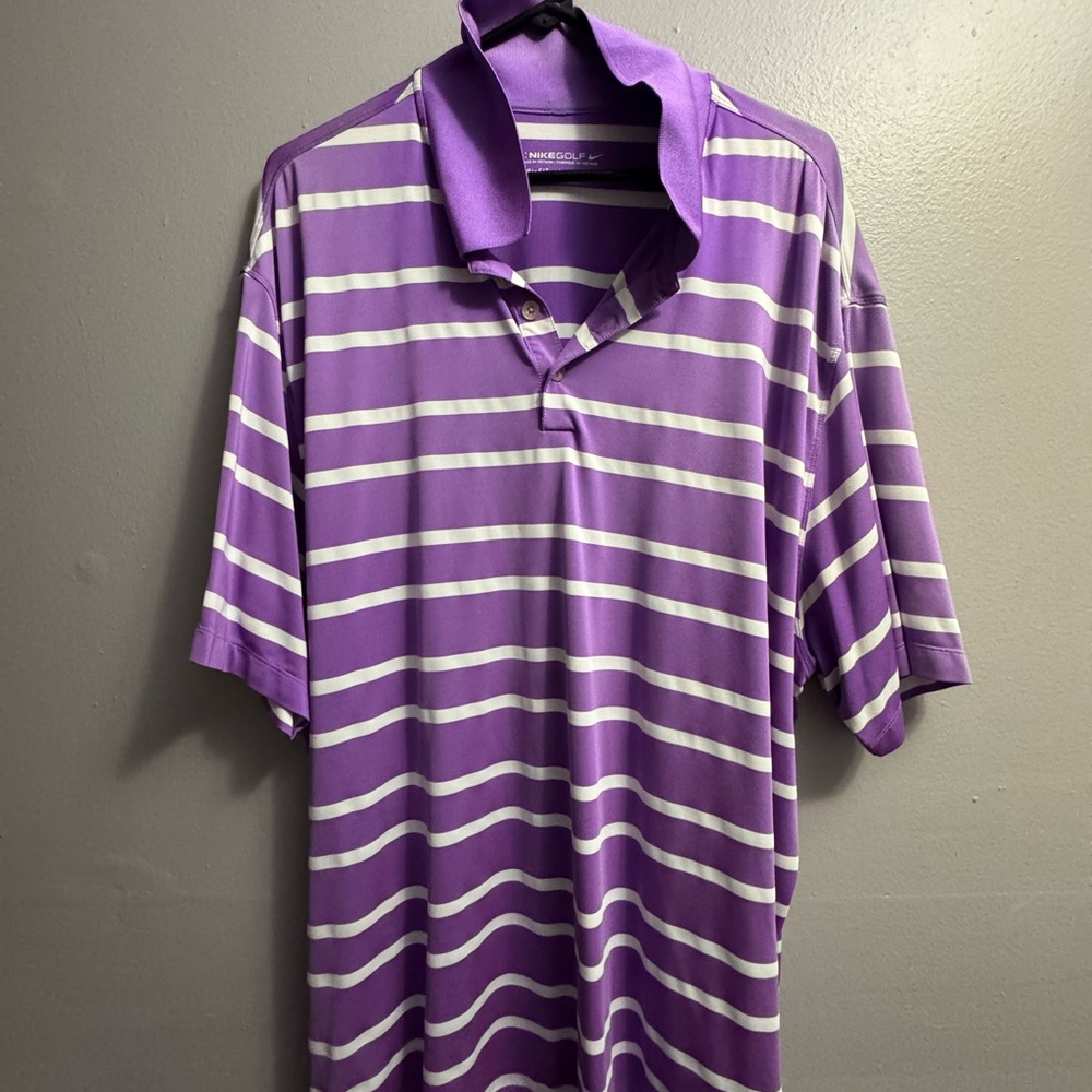 Nike Purple and White Striped Polo Shirt
